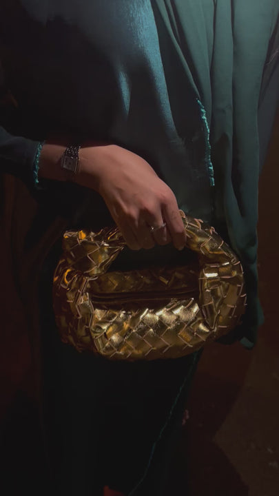 Teen Intrecciato Bag Gold Back View - Woven Bag | Clear UAE
